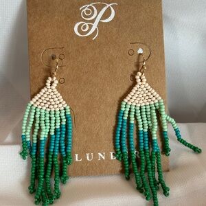 Plunder Beaded Fringe Drop Earrings - Cream and Green